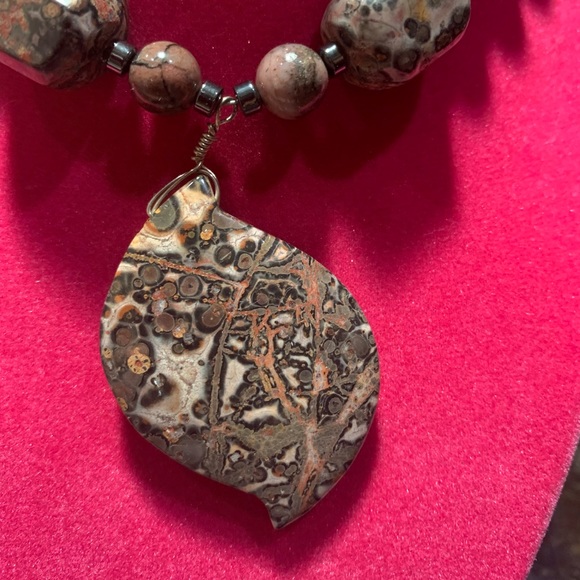 NEW - OPAQUE RHODONITE ENHANCER WITH BEADED 18” NECKLACE with (.925) STERLING - Picture 1 of 7